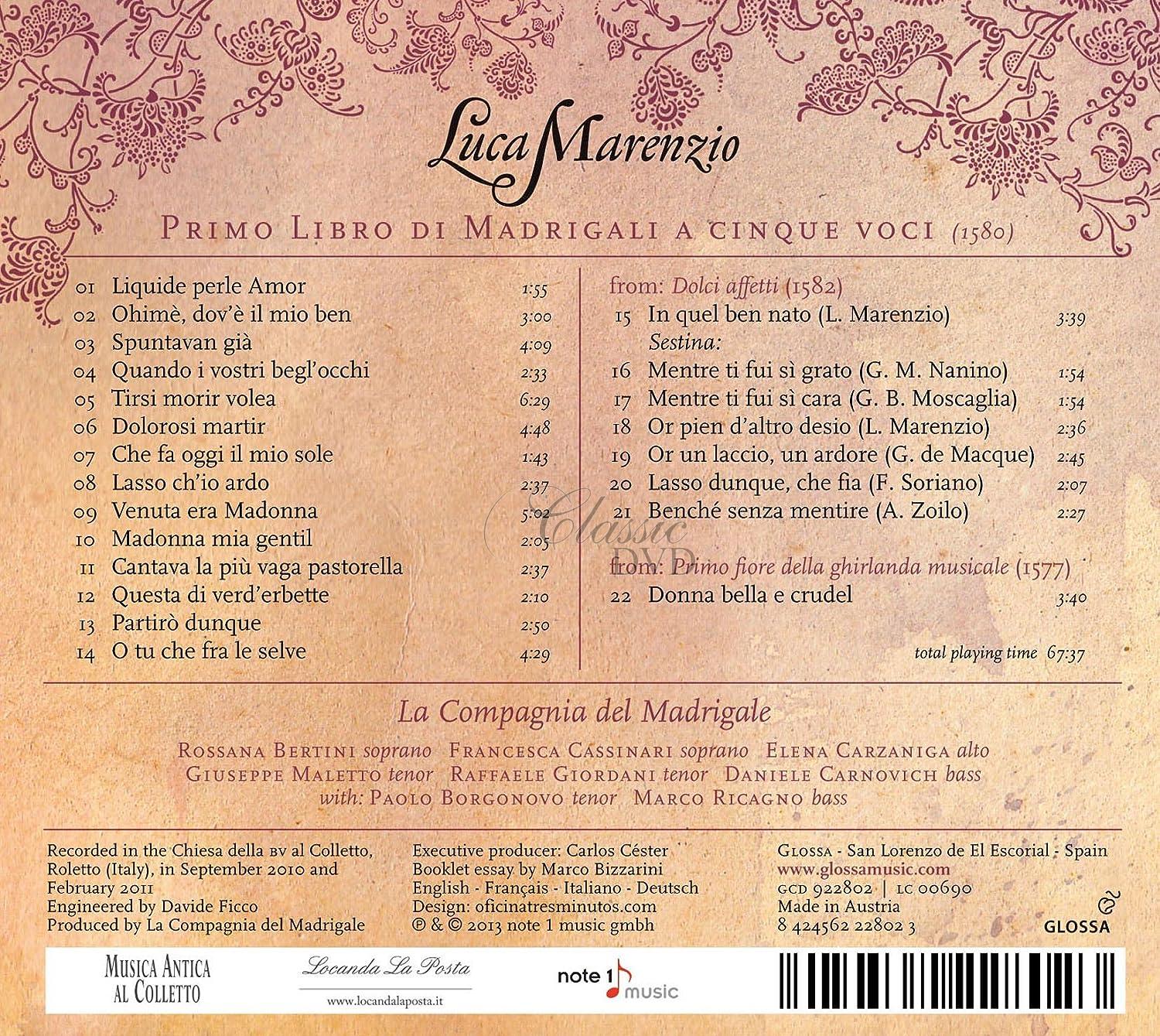 Marenzio: Primo Libro di Madrigali 1580 (CD)