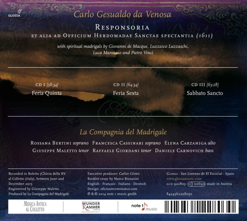 Gesualdo: Responsoria et alia ad Officium Hebdomadae Sanctae spectantia (3CD)