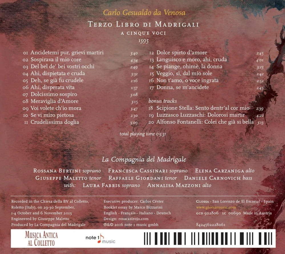 Gesualdo: Terzo Libro di Madrigali (CD)