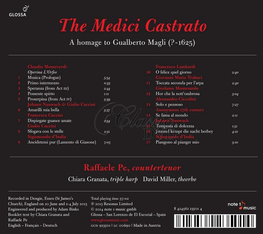 The Medici Castrato. A homage to Gualberto Magli. Raffaele Pe (CD)