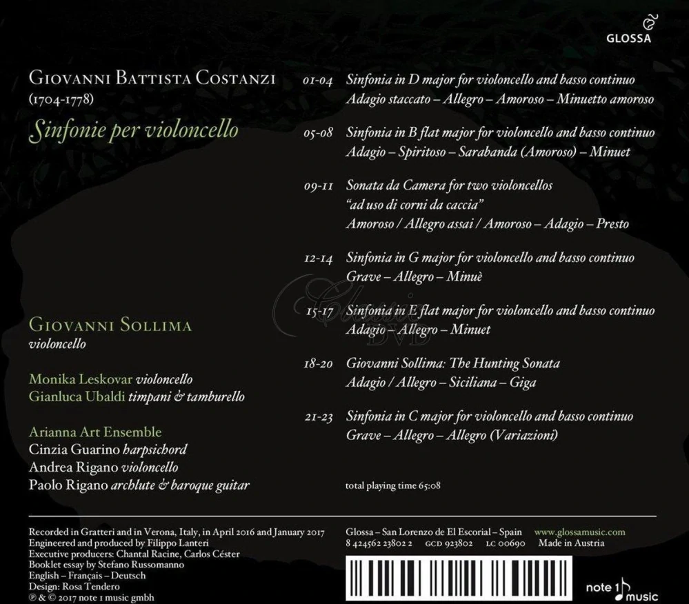 GIOVANNI BATTISTA COSTANZI Sinfonie per violoncello (CD)