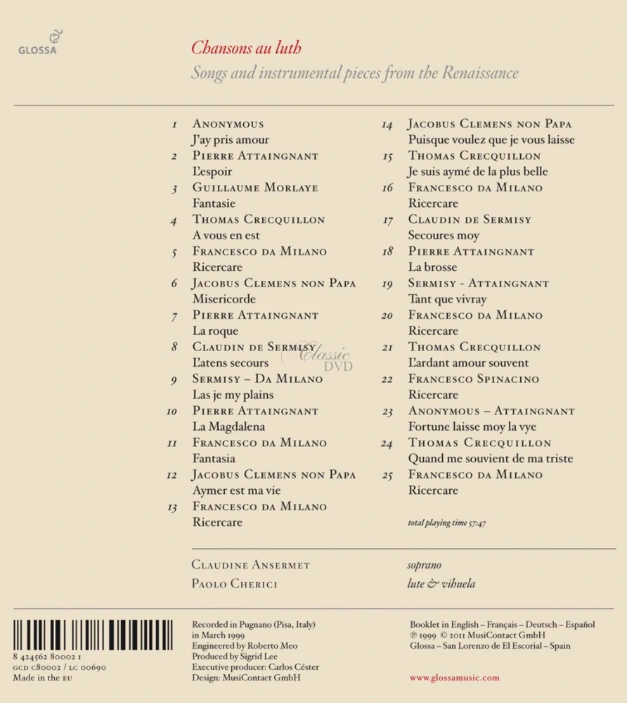 CHANSONS AU LUTH: Songs and instrumental pieces from the Renaissance (CD)