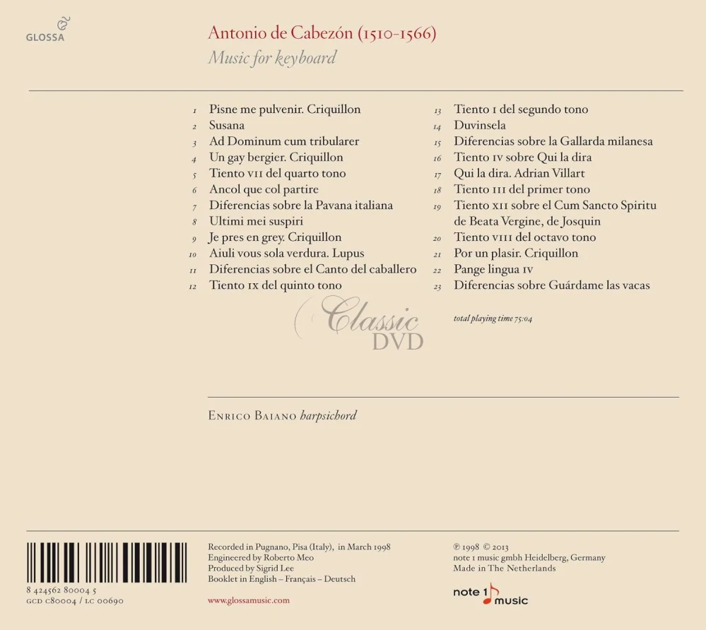 Antonio de Cabezón: Music for Keyboard (CD)