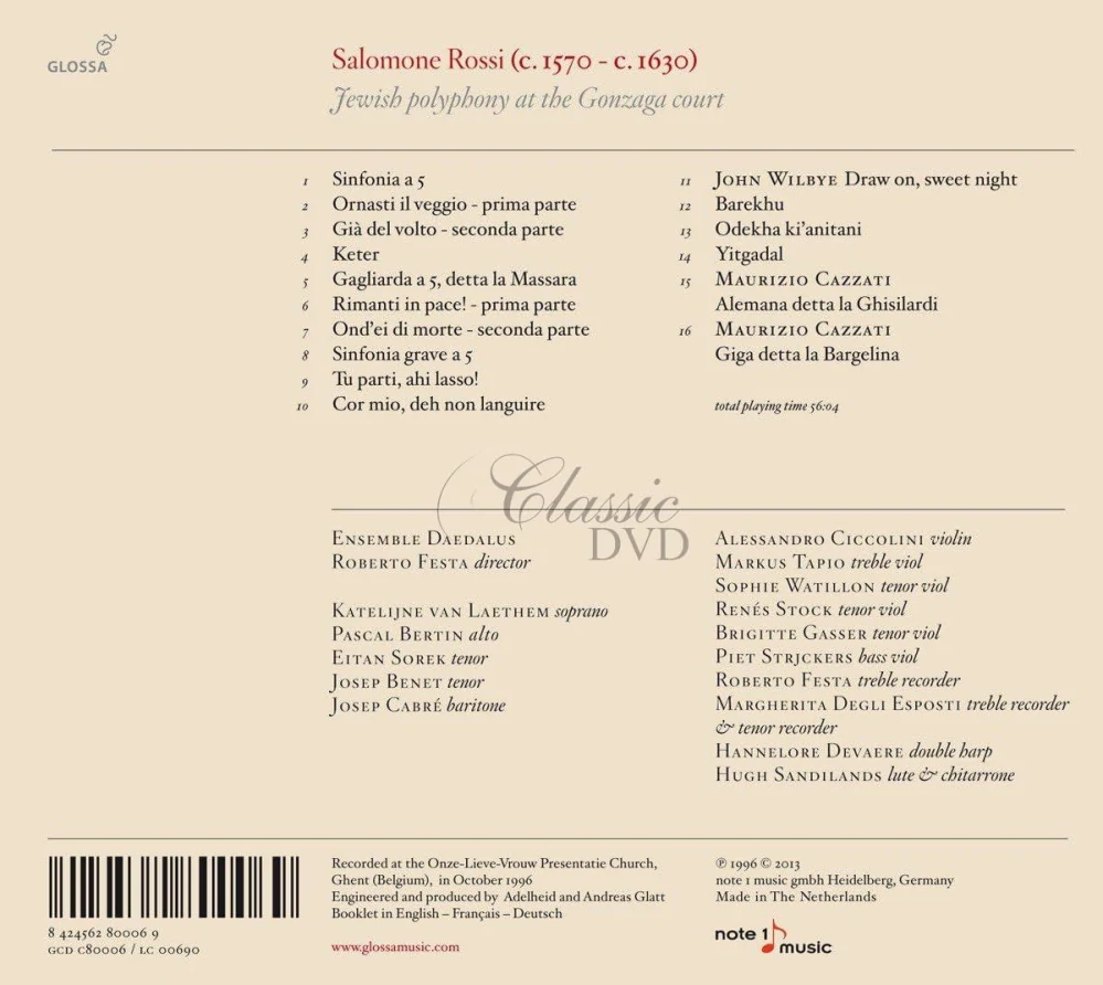 Salomone Rossi: Jewish Polyphony at the Gonzaga Court (CD)
