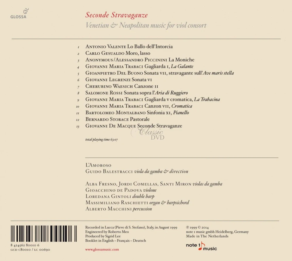 SECONDE STRAVAGANZE Venetian & Neapolitan Music for viol consort (CD)