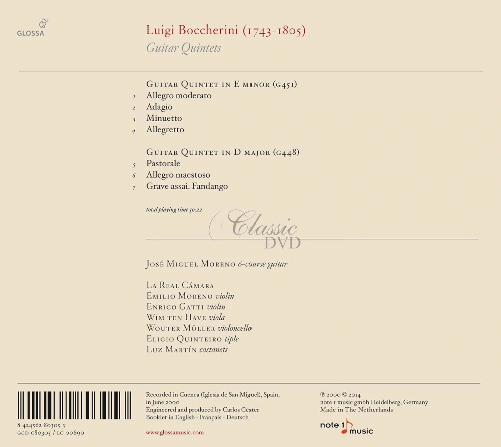 Boccherini - GUITAR QUINTETS (CD)
