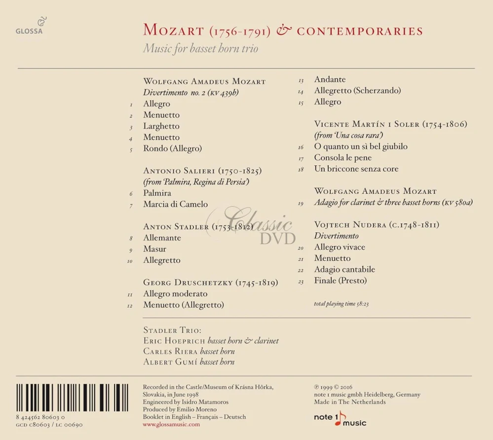 Mozart & Contemporaries - Music for music for basset horn trio (CD)