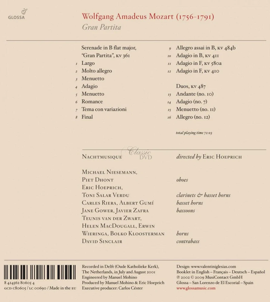 MOZART,W.A.: Serenade in B flat major “Gran Partita” KV 361 (CD)