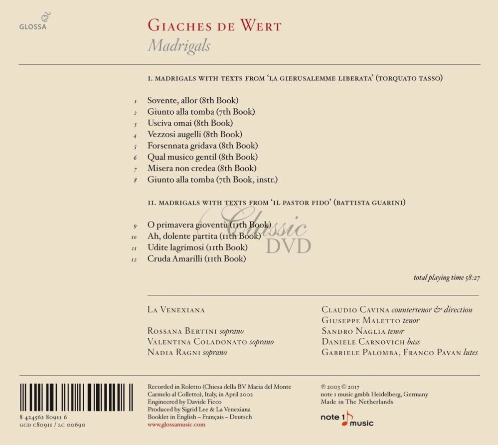 Giaches de Wert: Madrigals (CD)