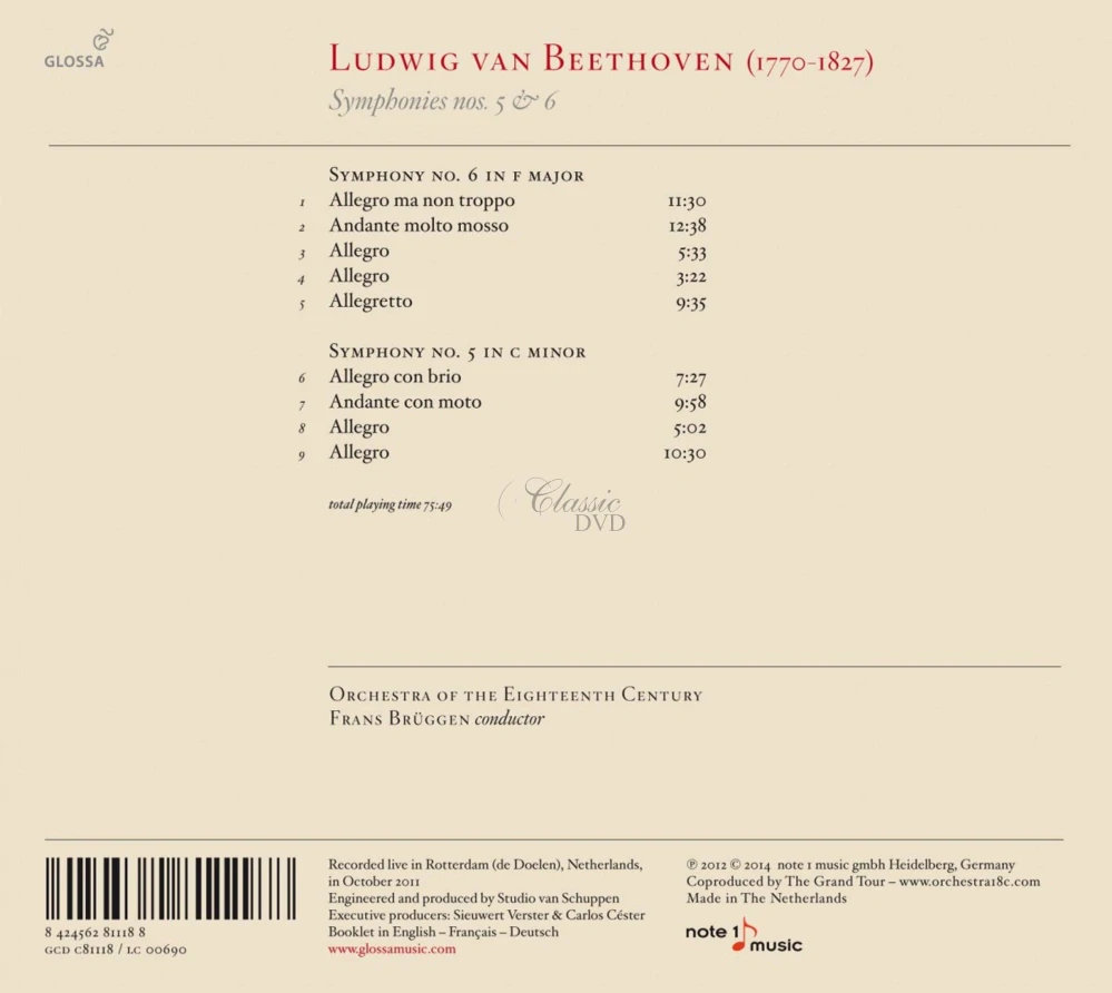 Ludwig van Beethoven SYMPHONIES NO. 5 & 6 (CD)
