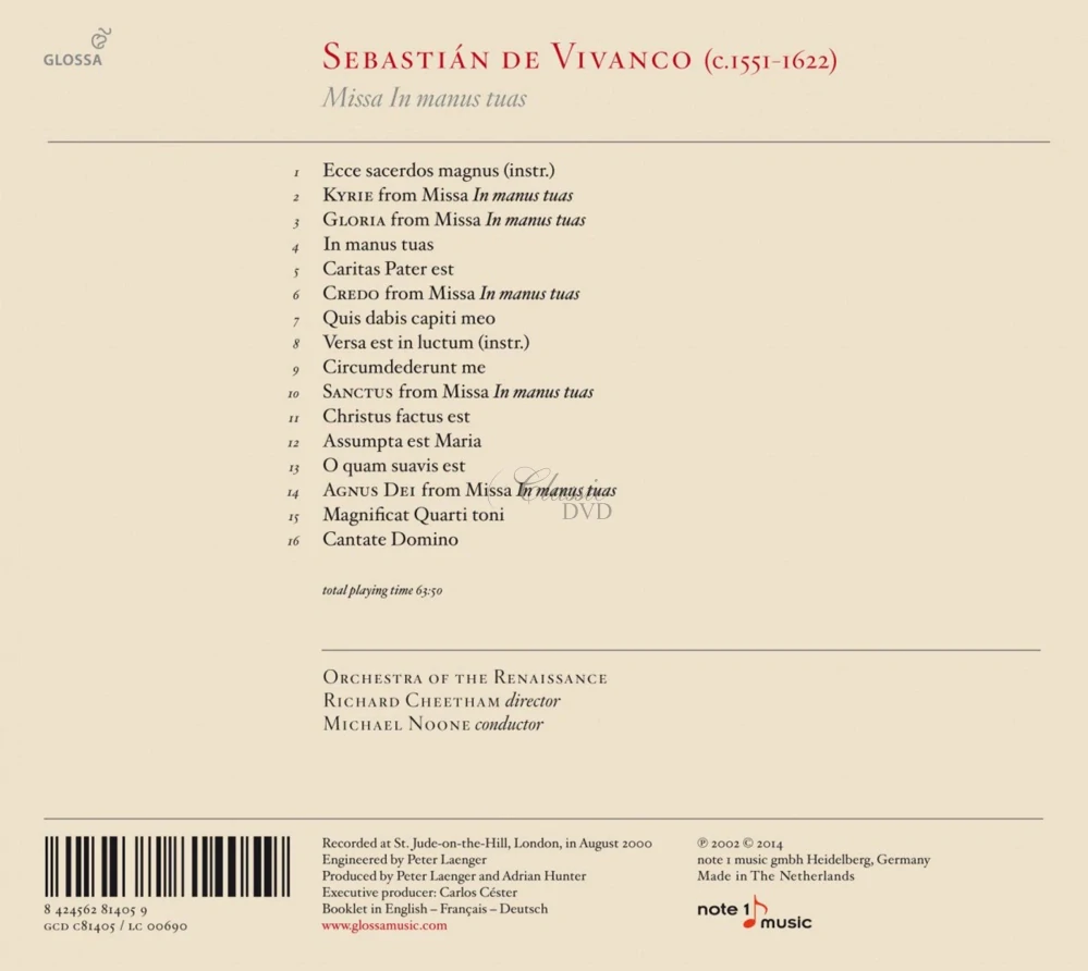 Sebastián de Vivanco MISSA IN MANUS TUAS (CD)