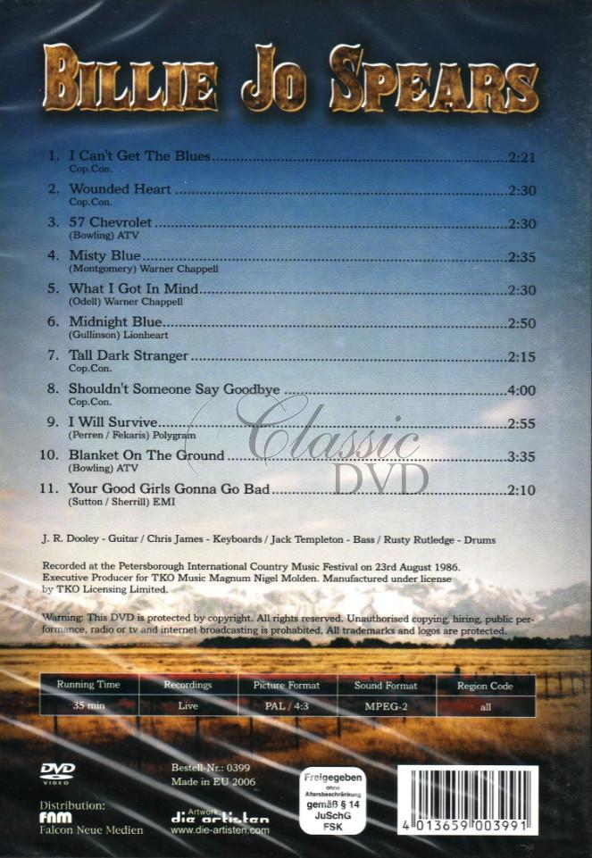 BILLIE JO SPEARS: Live 1986 (DVD)
