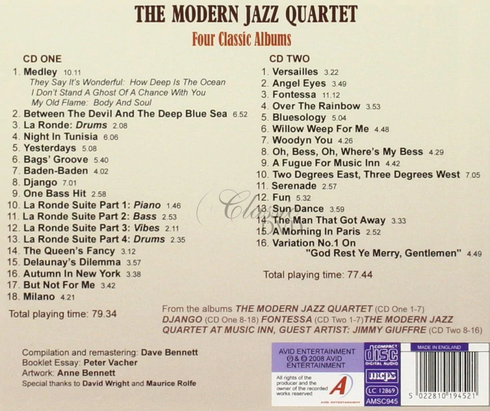 MODERN JAZZ QUARTET: Four Classic Albums (2CD)