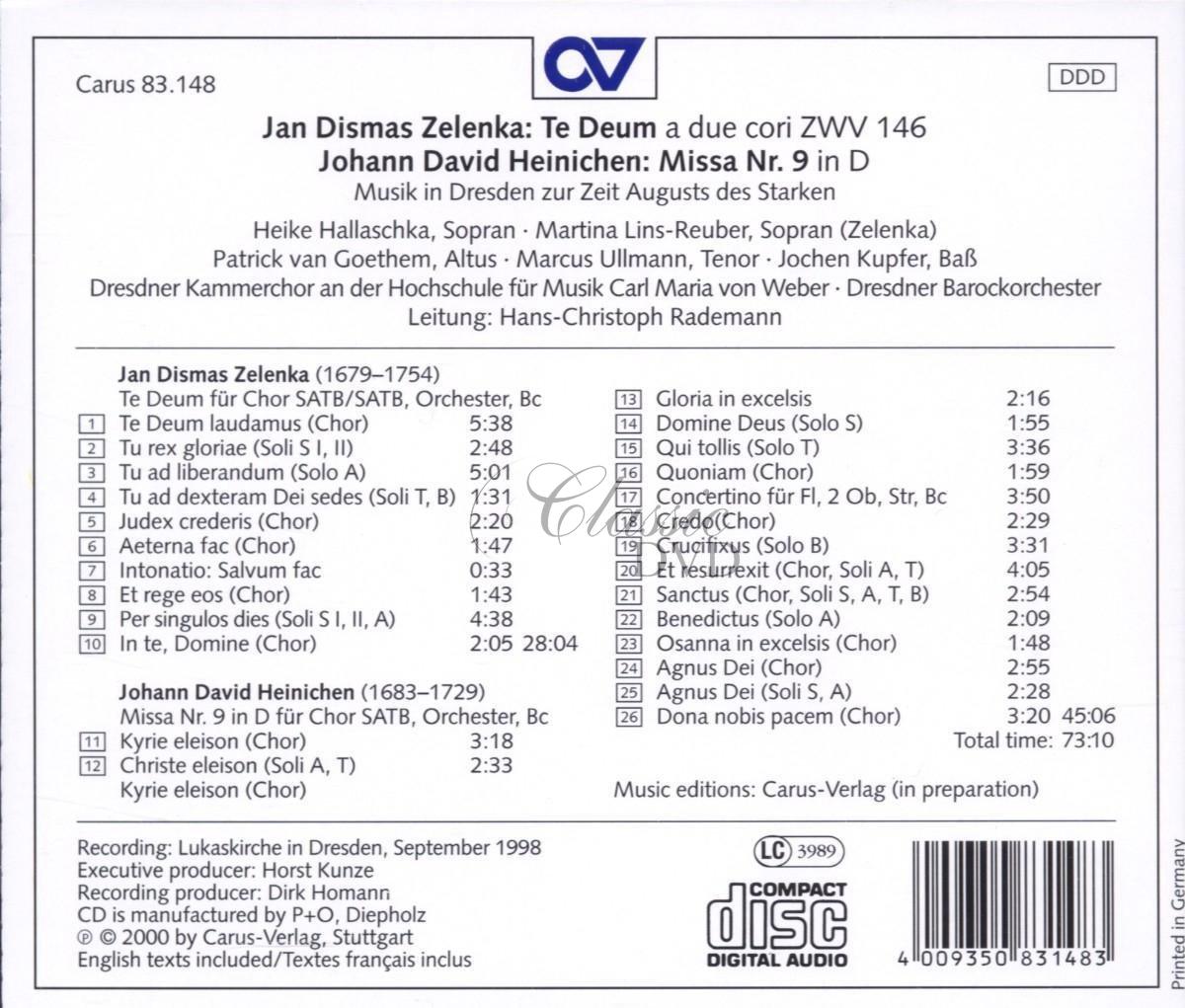 Johann David Heinichen: Messe Nr.9 D-Dur / Jan Dismas Zelenka: Te Deum ZWV 146 (CD)