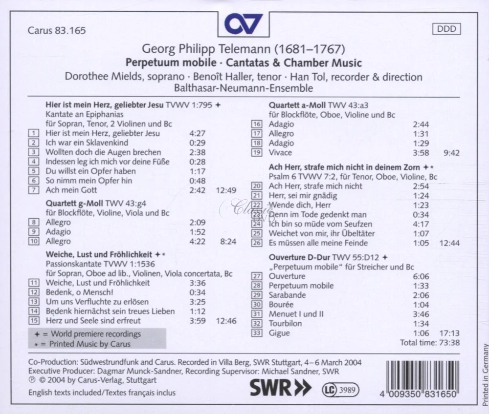 TELEMANN,G.P.: Perpetuum Mobile: Cantatas & Chamber Music (CD)