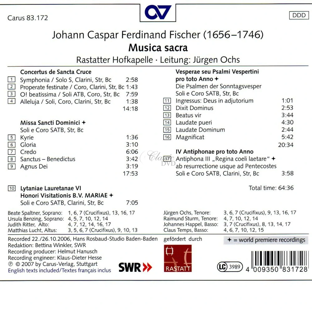 Johann Caspar Ferdinand Fischer: Musica sacra (CD)