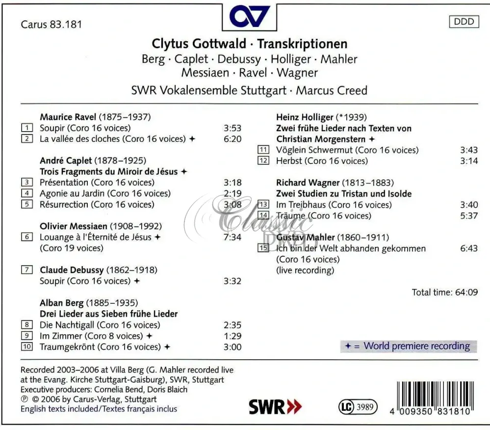Clytus Gottwald: Transcriptions - Berg, Caplet, Debussy, Holliger (CD)