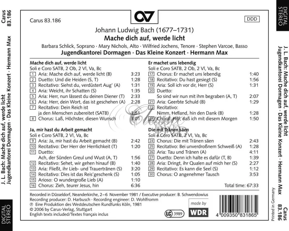 BACH,J.L.: Mache dich auf, werde licht - Cantatas (CD)