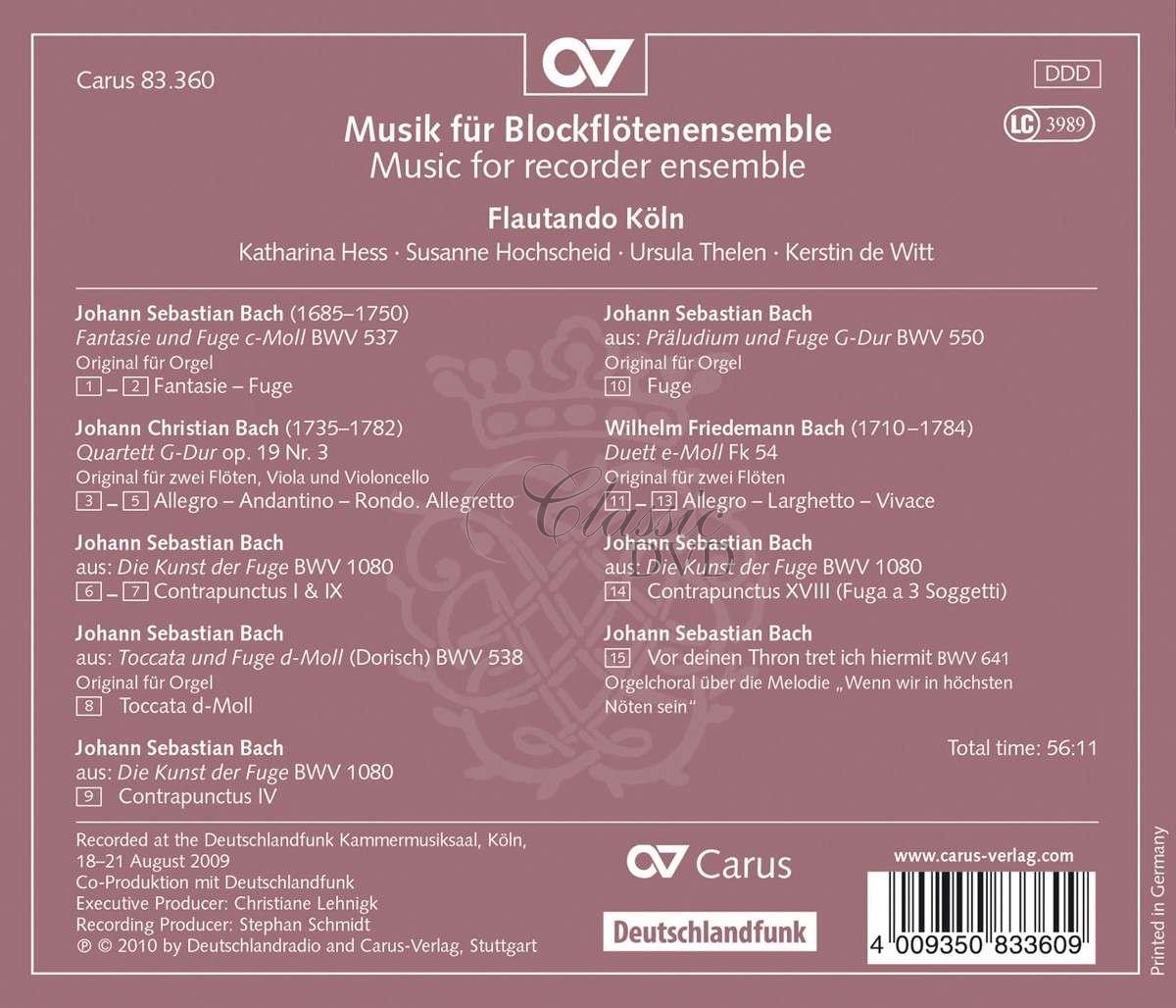 J S Bach / J C Bach / W F Bach - Music for Recorder Ensemble (CD)