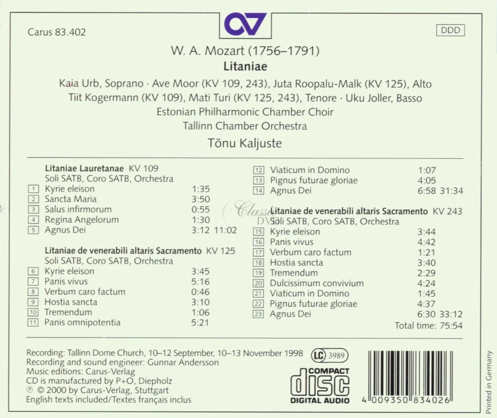 MOZART,W.A.: Litaniae KV109, KV125, KV243 (CD)