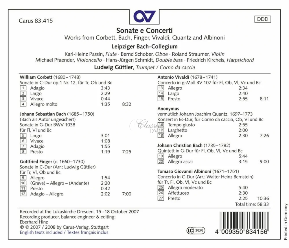 BACH-CORBETT-QUANTZ: Chamber music of the 18th century (CD)