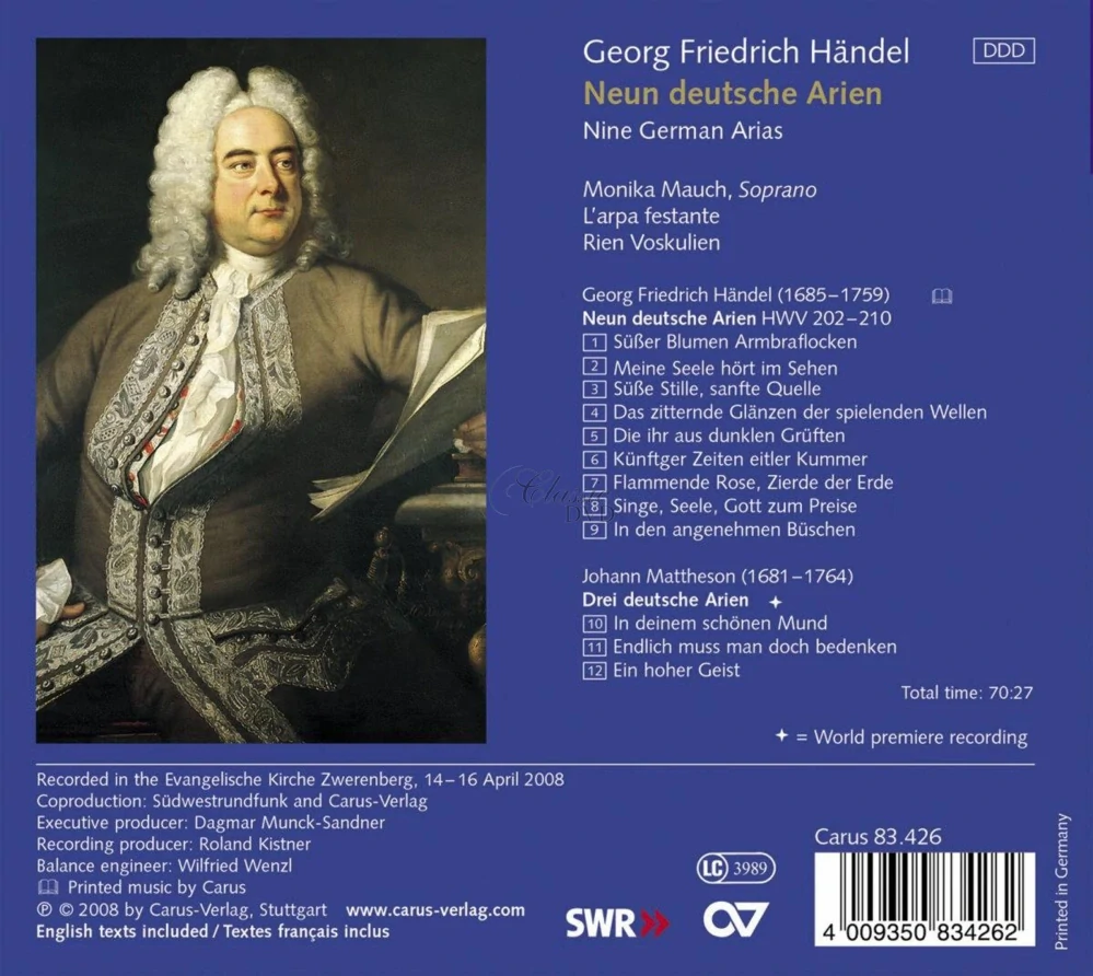 HÄNDEL,G.F.: Neun deutsche Arien - Nine German Arias HWV 202-210 (CD)