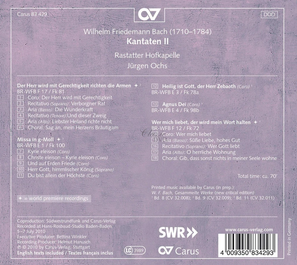 BACH,W.F.: Cantatas Vol. II (CD)
