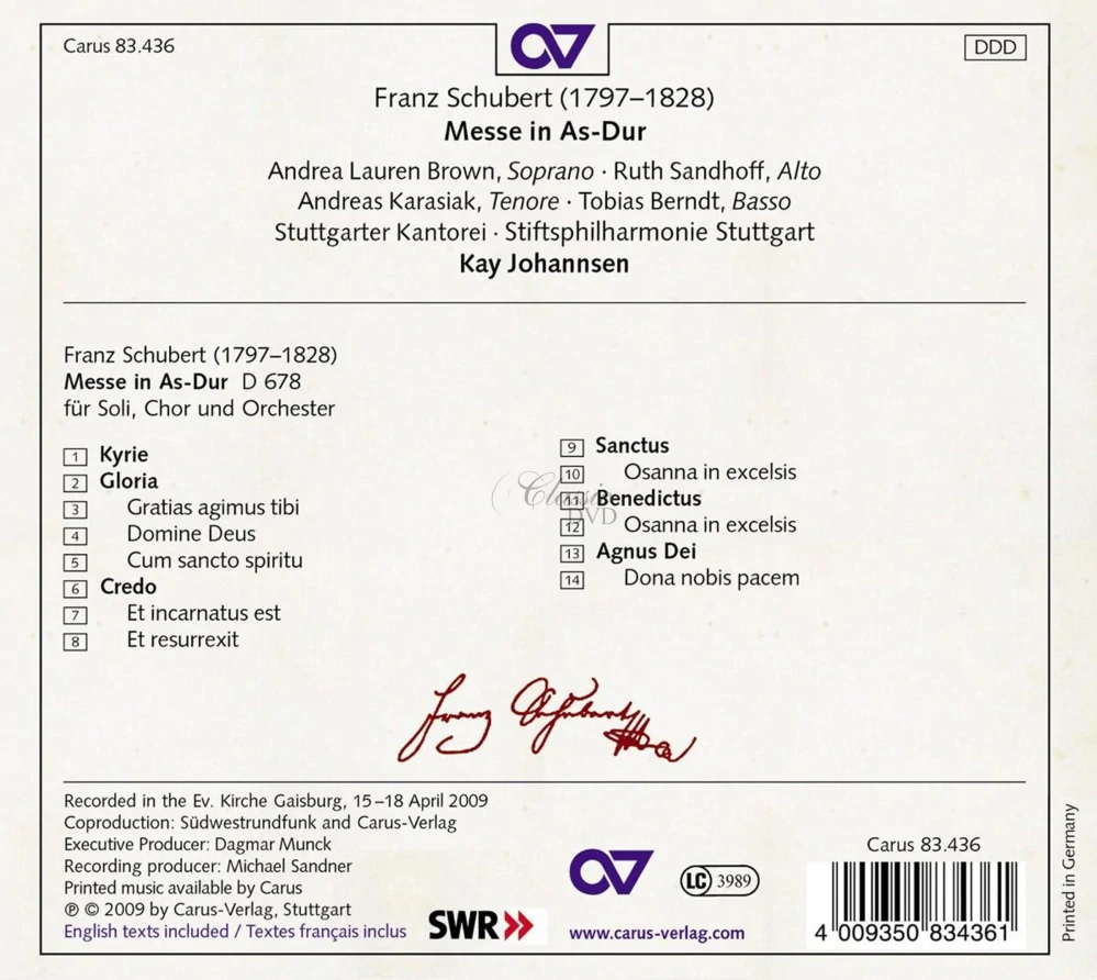 SCHUBERT,F.: Mass in A flat D 678 (CD)