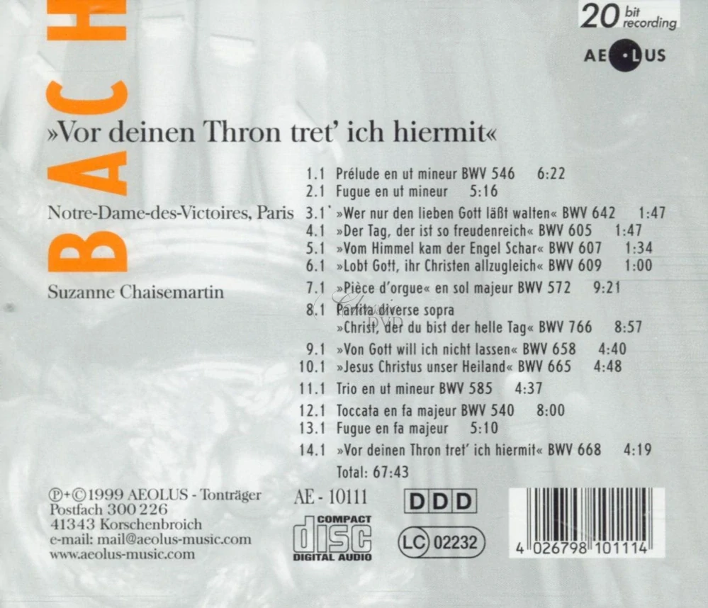 J.S. Bach: Organ Works – Vor deinen Thron tret’ ich hiermit – Suzanne Chaisemartin (CD)
