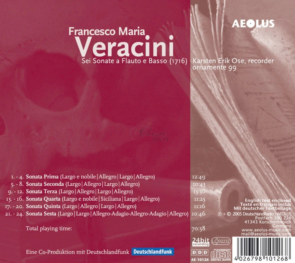 Francesco Maria Veracini: Sei Sonate a Flauto e Basso (CD)