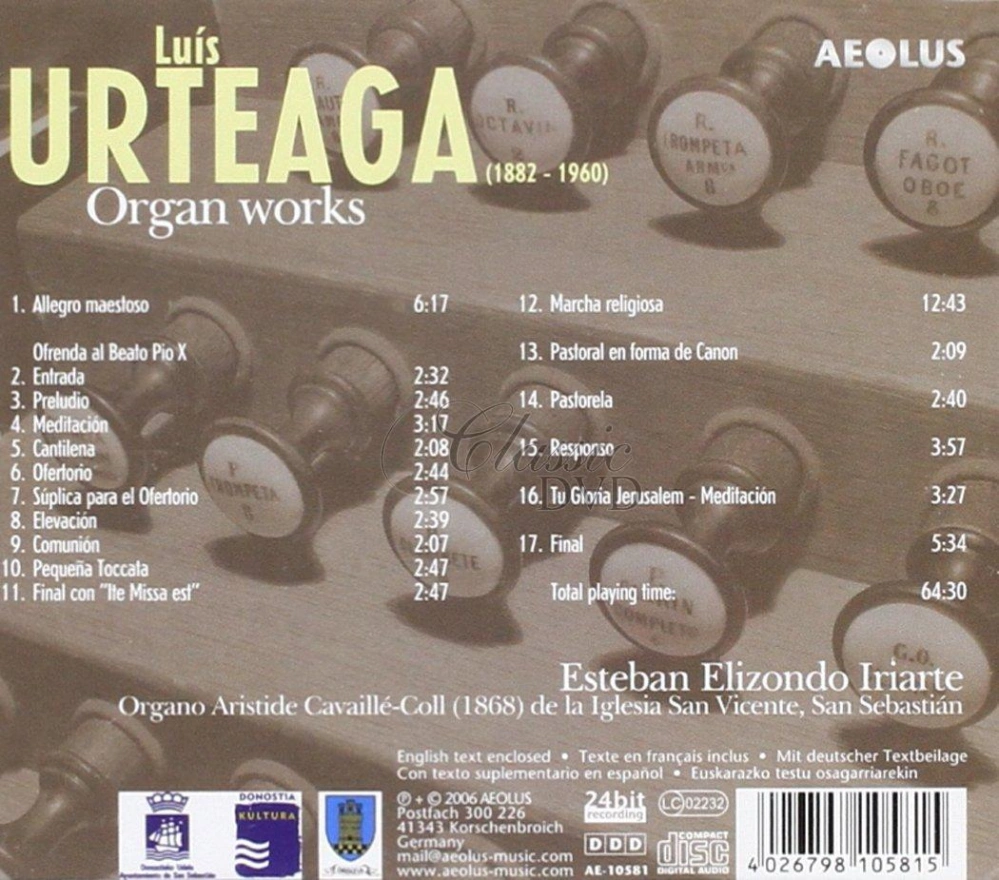 Luís Urteaga (1882–1960) – Organ works (CD)