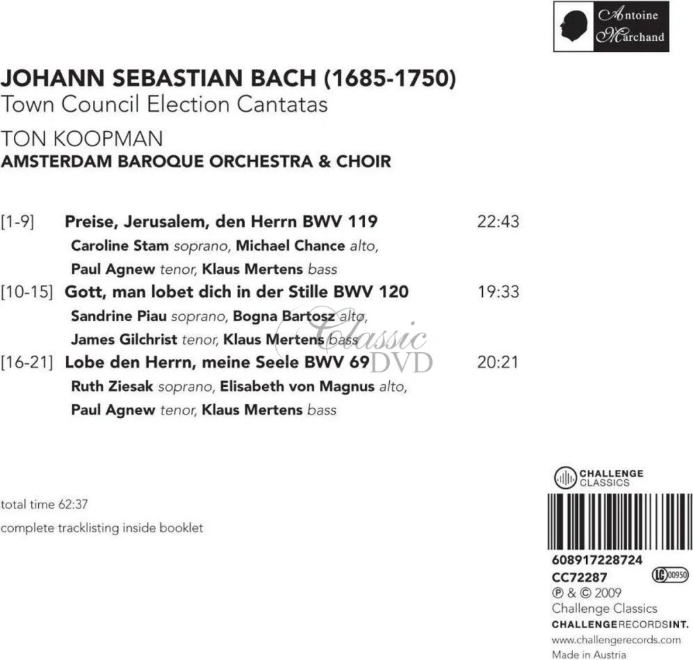 BACH,J.S.: Town Council Election Cantatas BWV 69,119,120 (CD)