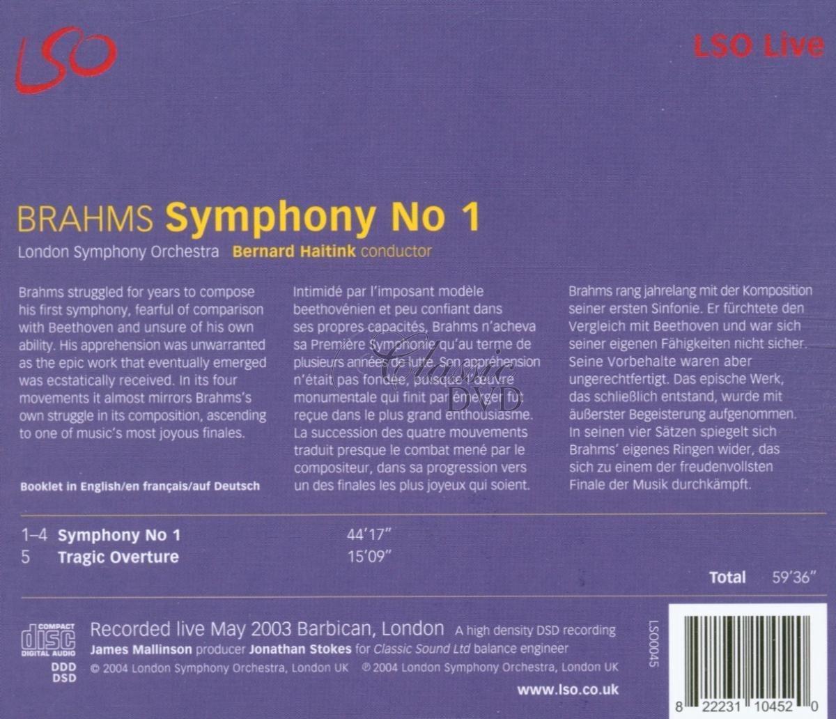 BRAHMS,J.: Symfonie 1, Předehra 'Tragická (CD)