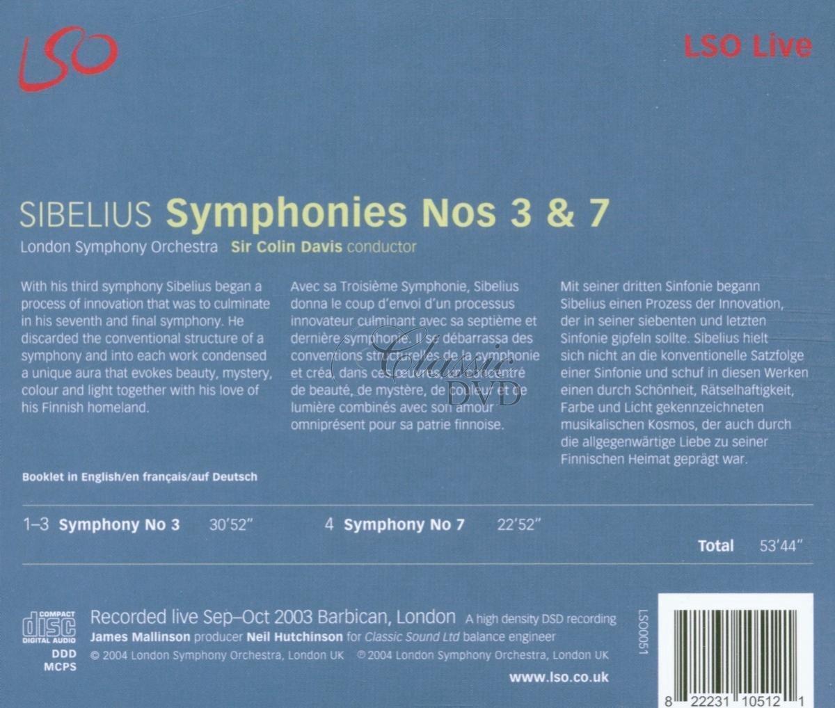 SIBELIUS,J.: Symfonie 3 & 7 (CD)
