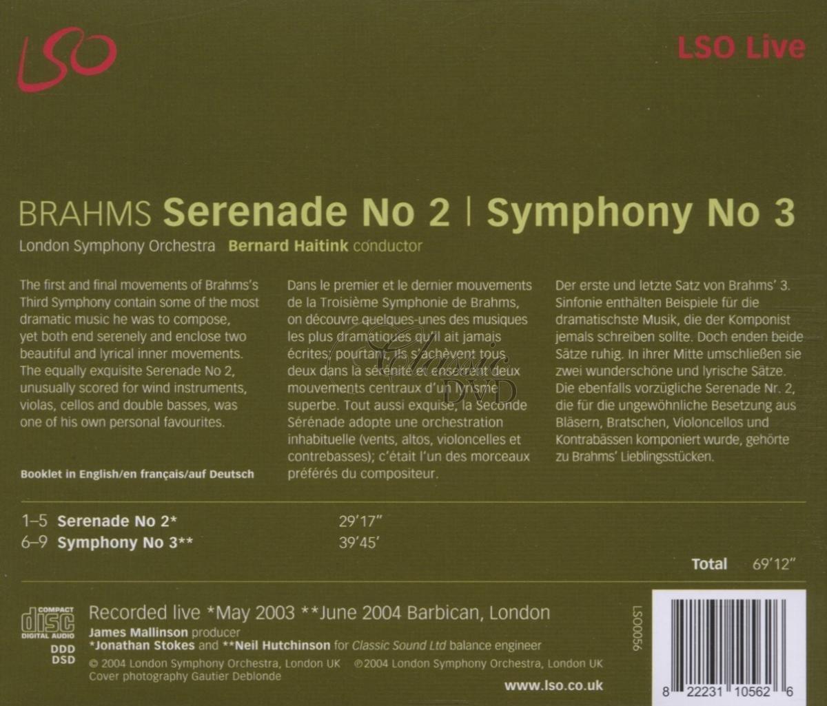 BRAHMS,J.: Symfonie 3, Serenada 2 (CD)