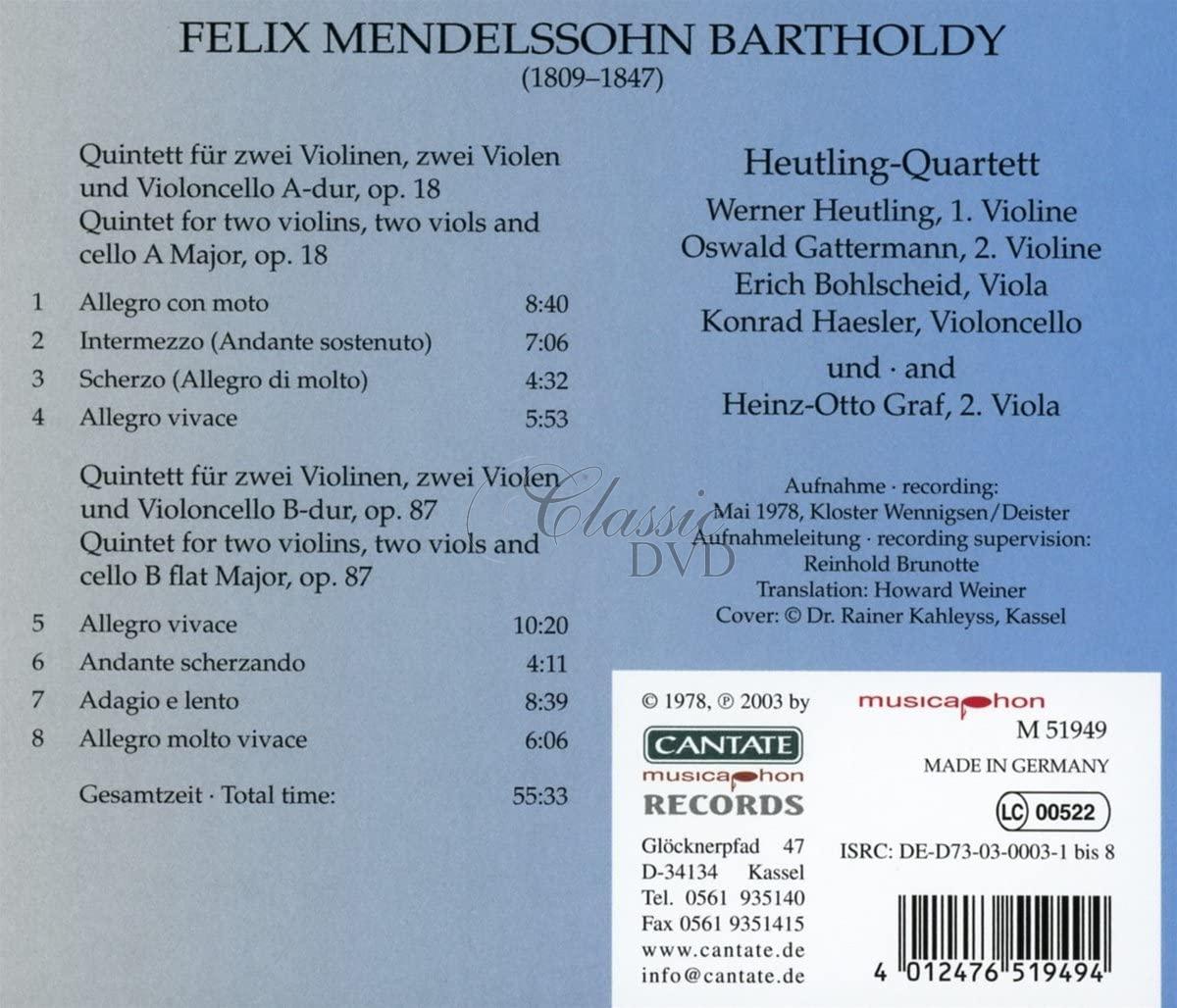MENDELSSOHN,F.: String Quintets (CD)