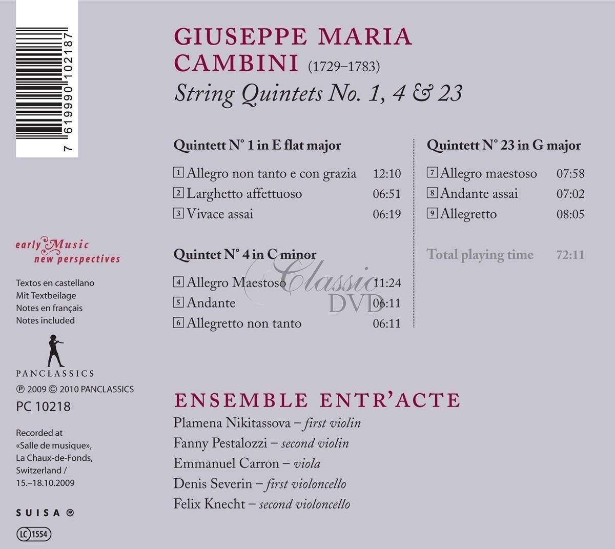 CAMBINI,G.M.: String Quintets No. 1, 4 & 23 (CD)