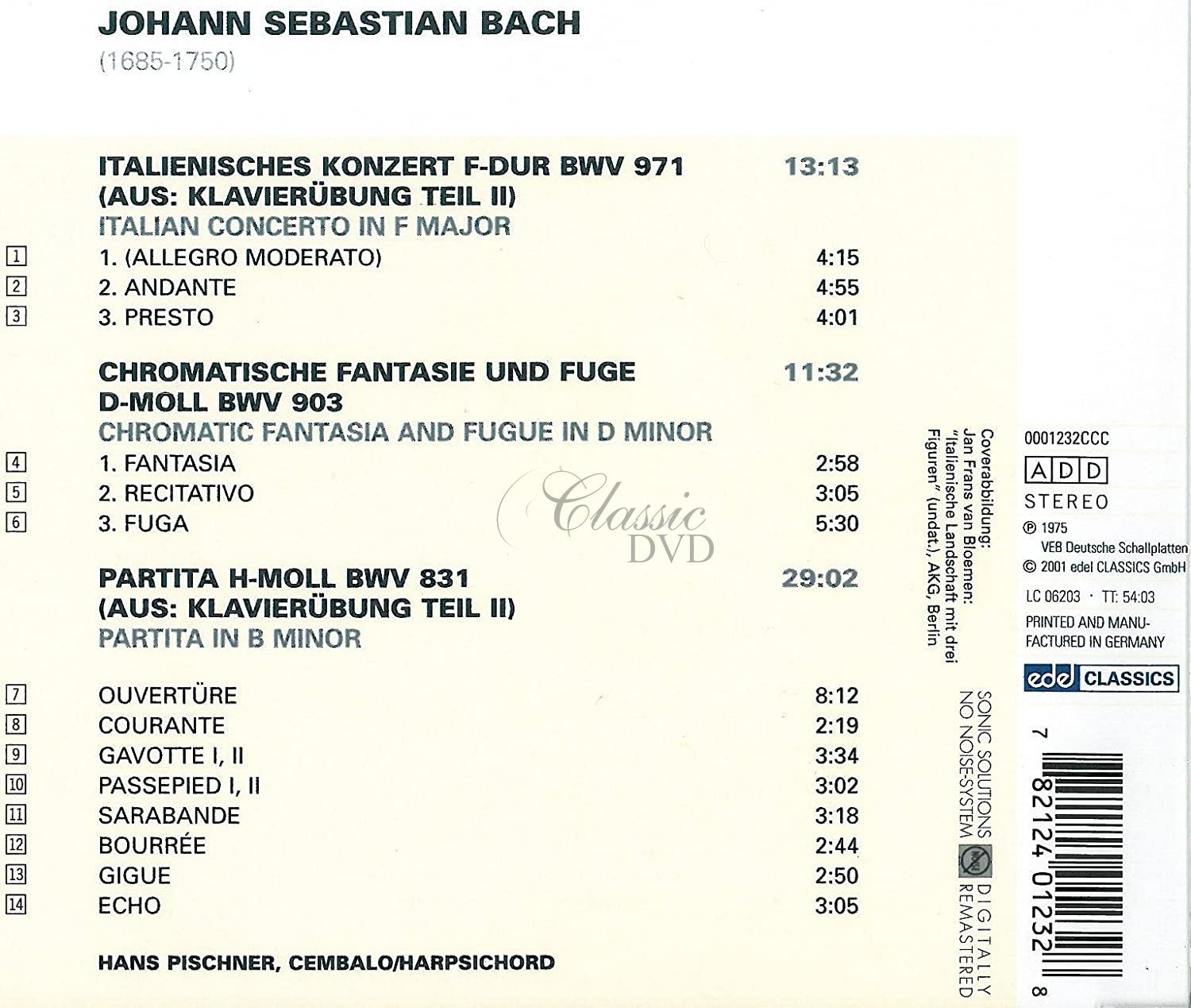 BACH,J.S.: Italian Concerto, BWV971. Chromatic Fantasia & Fugue in D minor, BWV903 (CD)