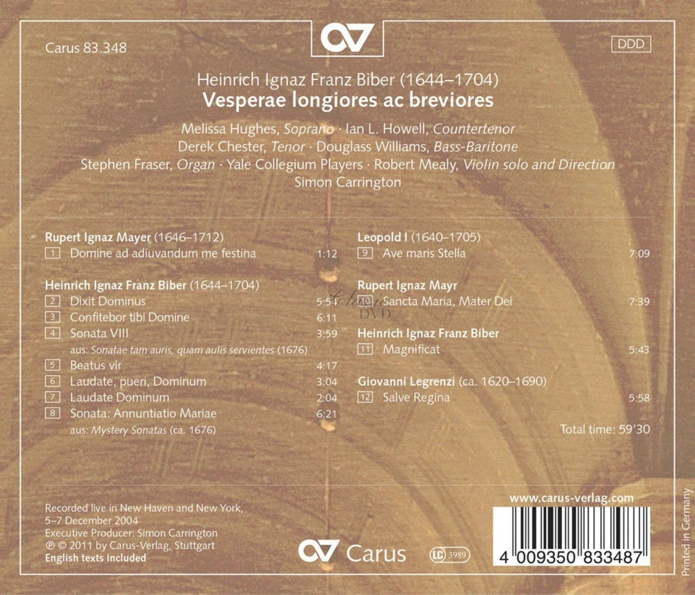 BIBER,H.: Vesperae longiores ac breviores (CD)