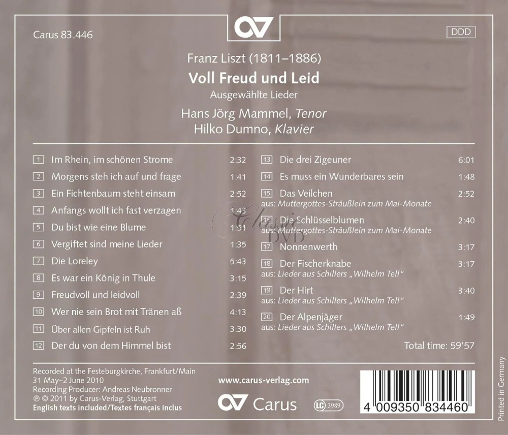 LISZT,F.: Voll Freud und Leid - Selected songs Lieder (CD)
