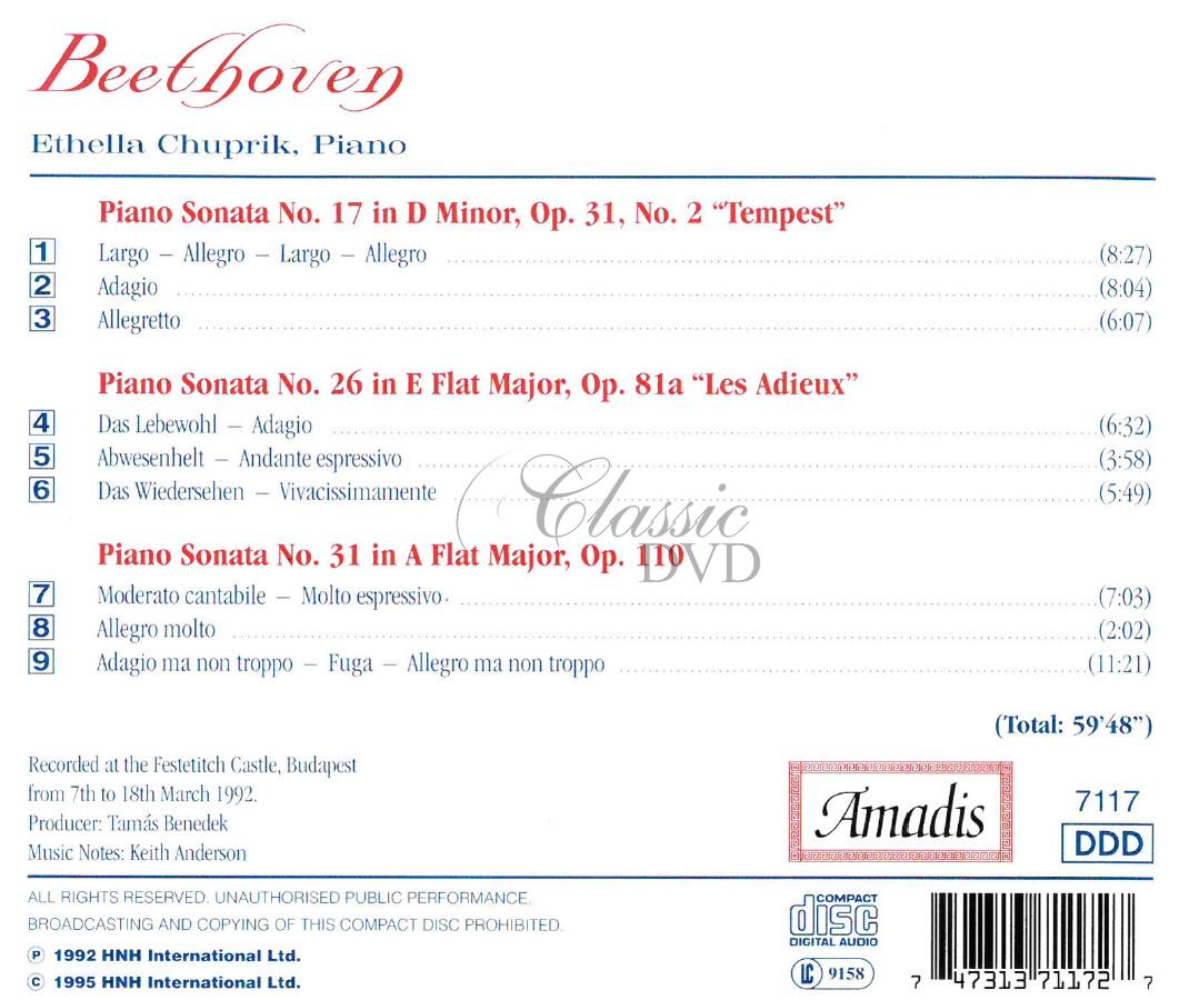 BEETHOVEN,L.V.: Piano Sonatas Nos. 17, 'Tempest', 26, 'Les adieux' and 31 (CD)