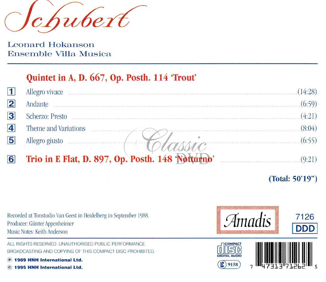 SCHUBERT,F.: Piano Quintet, 'The Trout' / Piano Trio, 'Notturno' (CD)