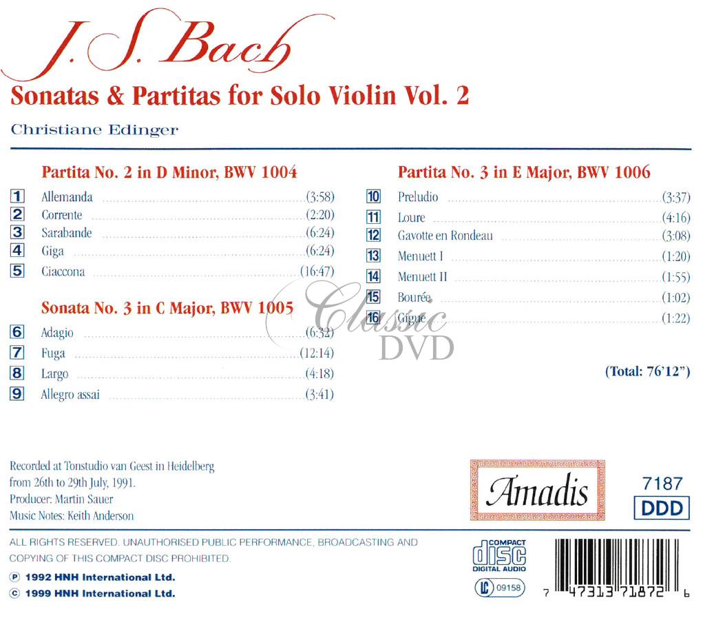 BACH,J.S.: Sonatas and Partitas for Solo Violin, Vol. 2 (CD)