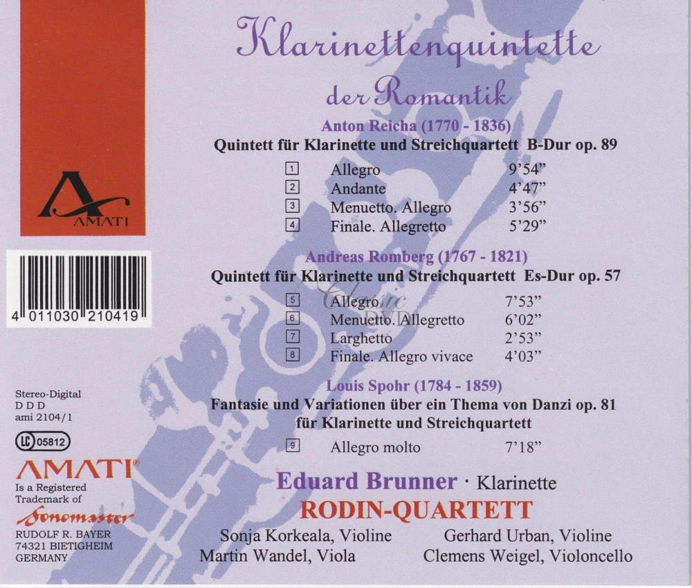 KLARINETTENQUINTETTE DER ROMANTIK - Romantic Clarinet Quintets (CD)