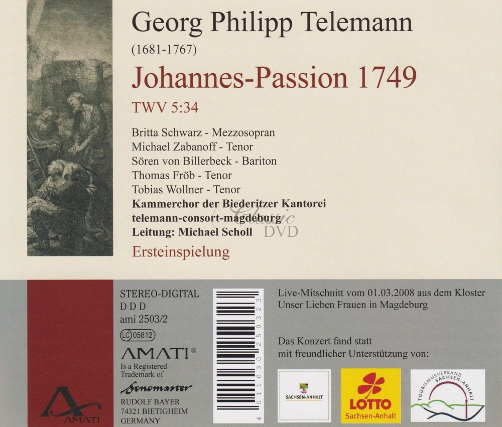 TELEMANN,G.P.: St John Passion 1749, TWV 5:34 (2CD)
