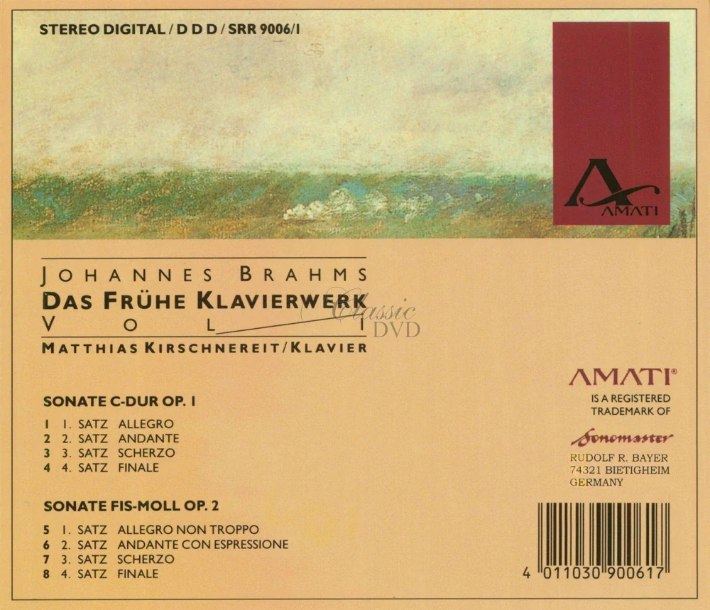BRAHMS,J.: Das frühe Klavierwerk Vol.1 (CD)