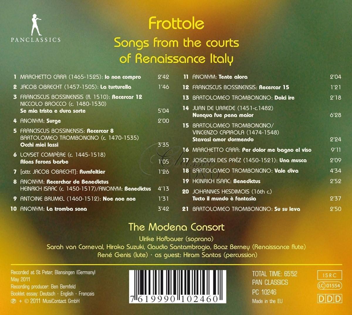 FROTTOLE: Songs from the courts of Renaissance Italy (CD)