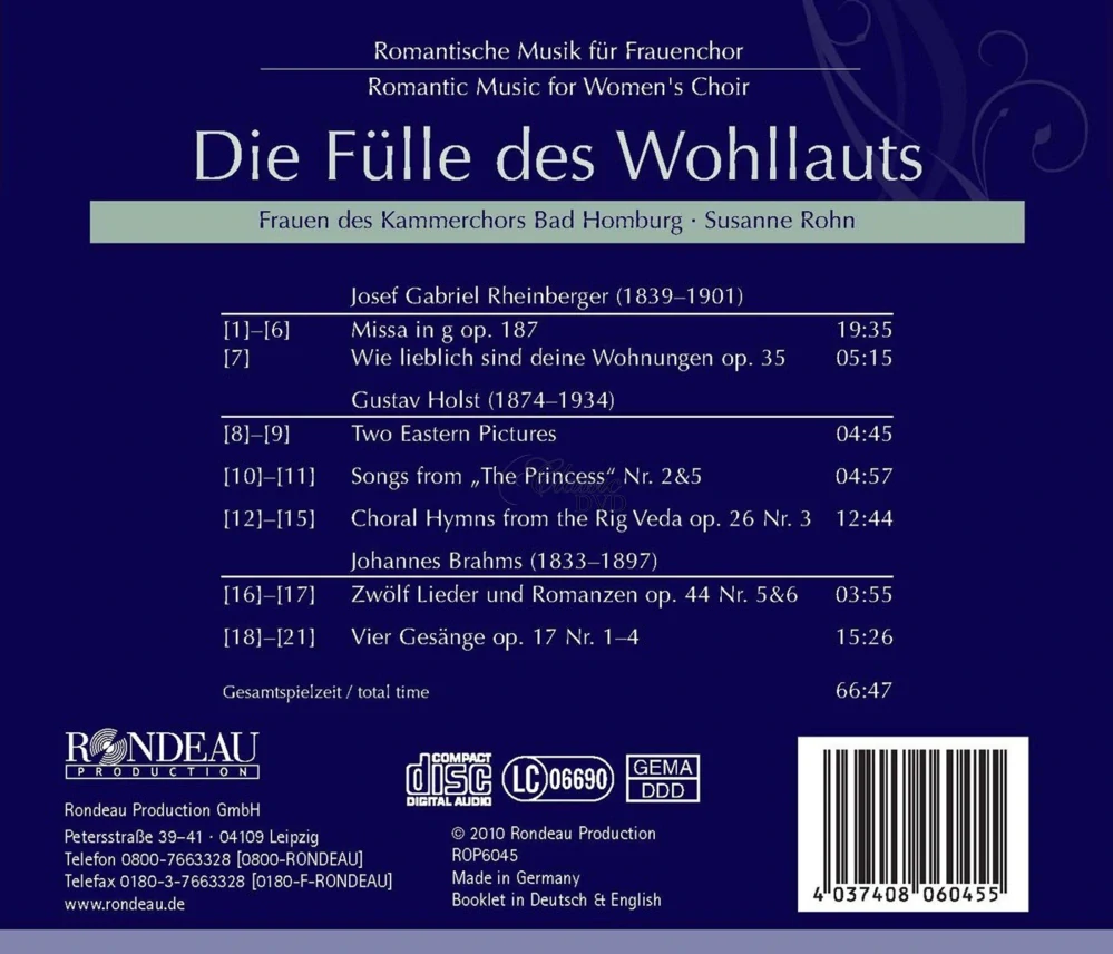 DIE FÜLLE DES WOHLLAUTS: Romantic Music for Women’s Choir (CD)