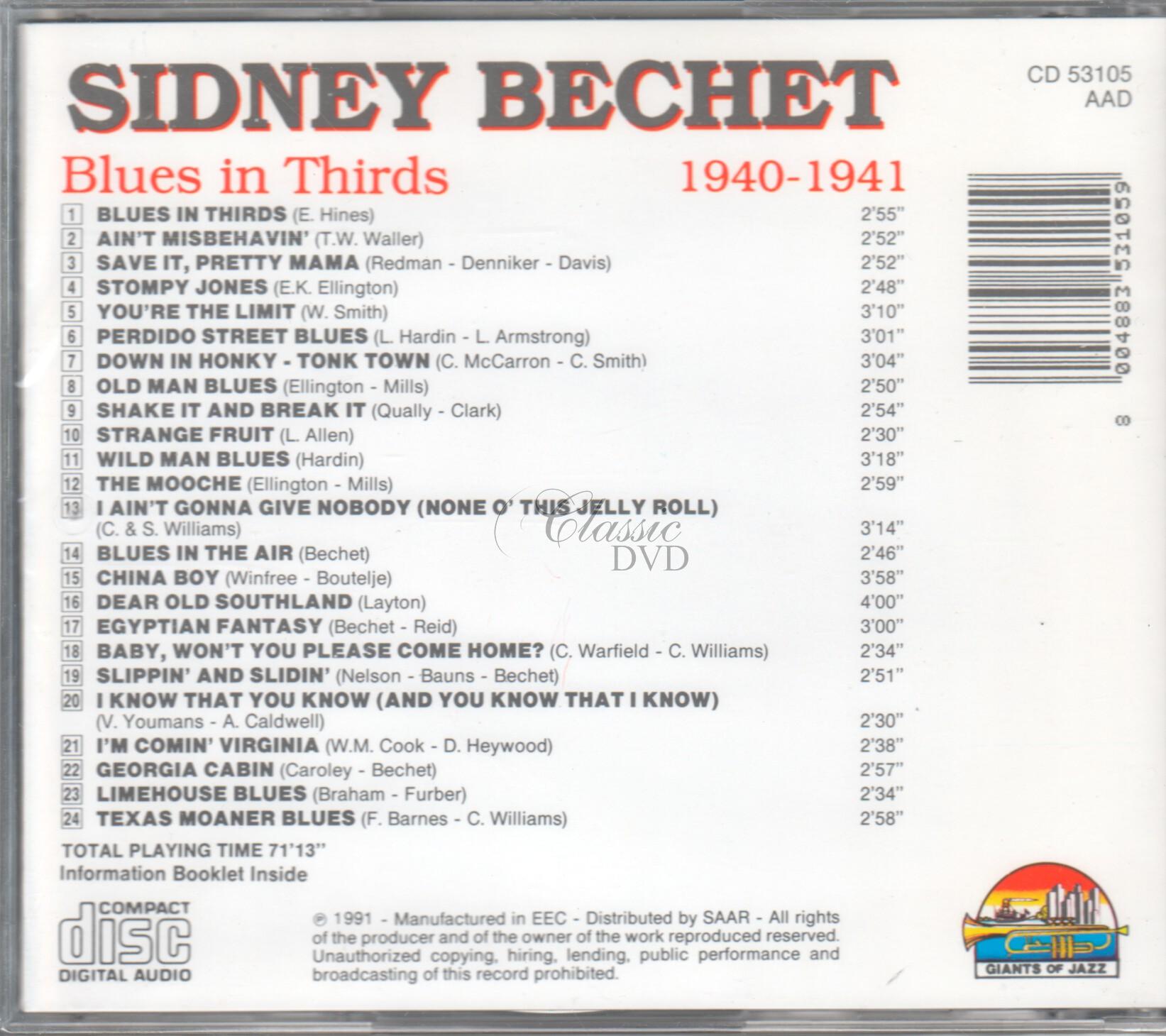 SIDNEY BECHET: Blues in thirds - Originální nahrávky (CD)