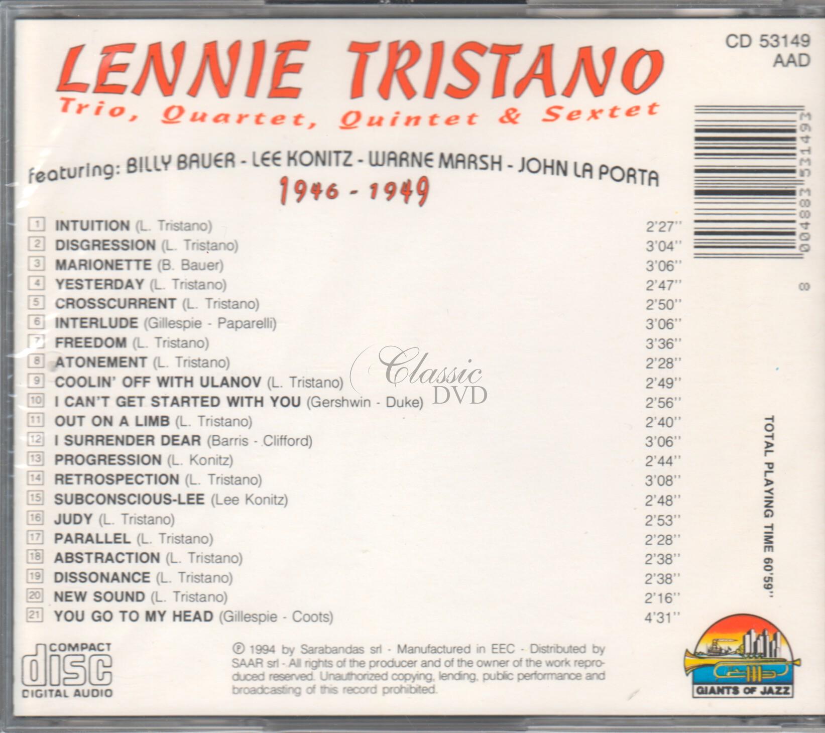 LENNIE TRISTANO: Trio, quartet, quintet, sextet (CD)